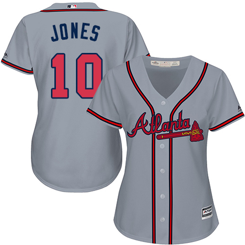Braves #10 Chipper Jones Grey Road Women's Stitched MLB Jersey